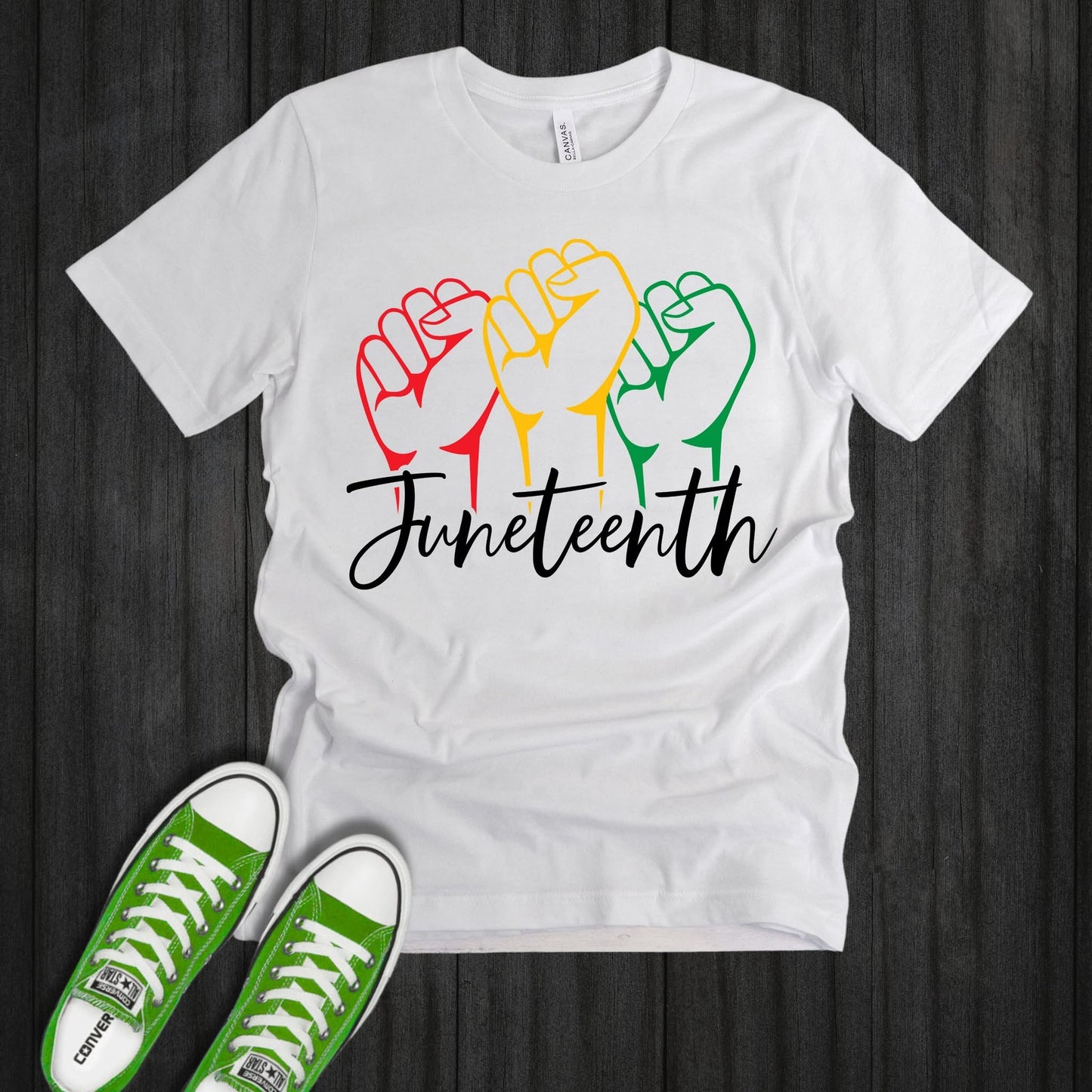 Juneteenth Raised Fists Graphic Tee – Custom Handmade White T-Shirt